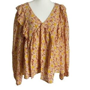 Simply Southern Flower Tie Top Blouse for Women in Orange Size XXL